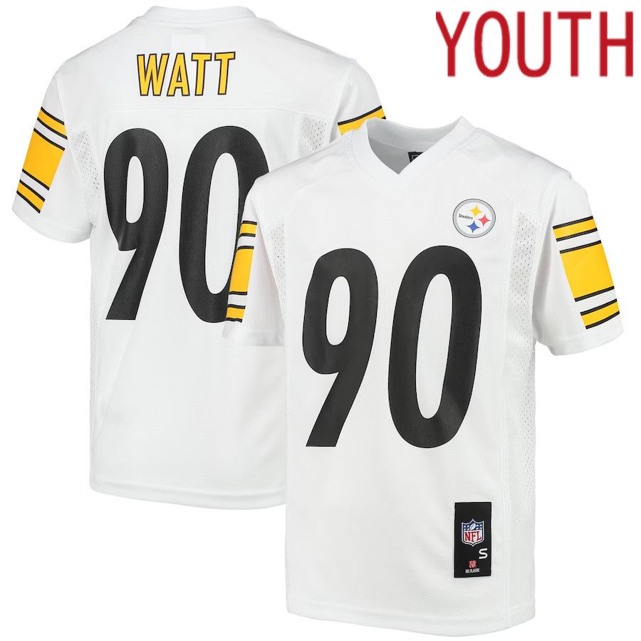 Youth Pittsburgh Steelers #90 T.J. Watt White Replica Player NFL Jersey